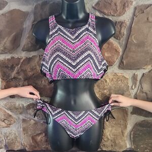 Mossimo Supply Co. Pink, Black & White Chevron High Neck Bikini